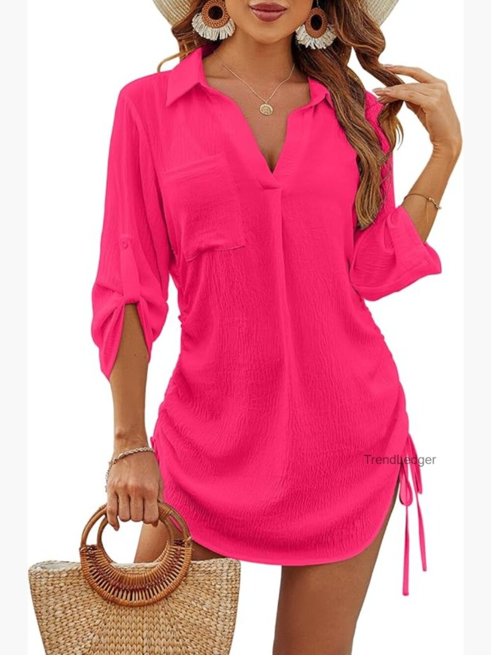 Large Beach Cover Up Dress Shirt Drawstring Bikini Swimsuit Coverup